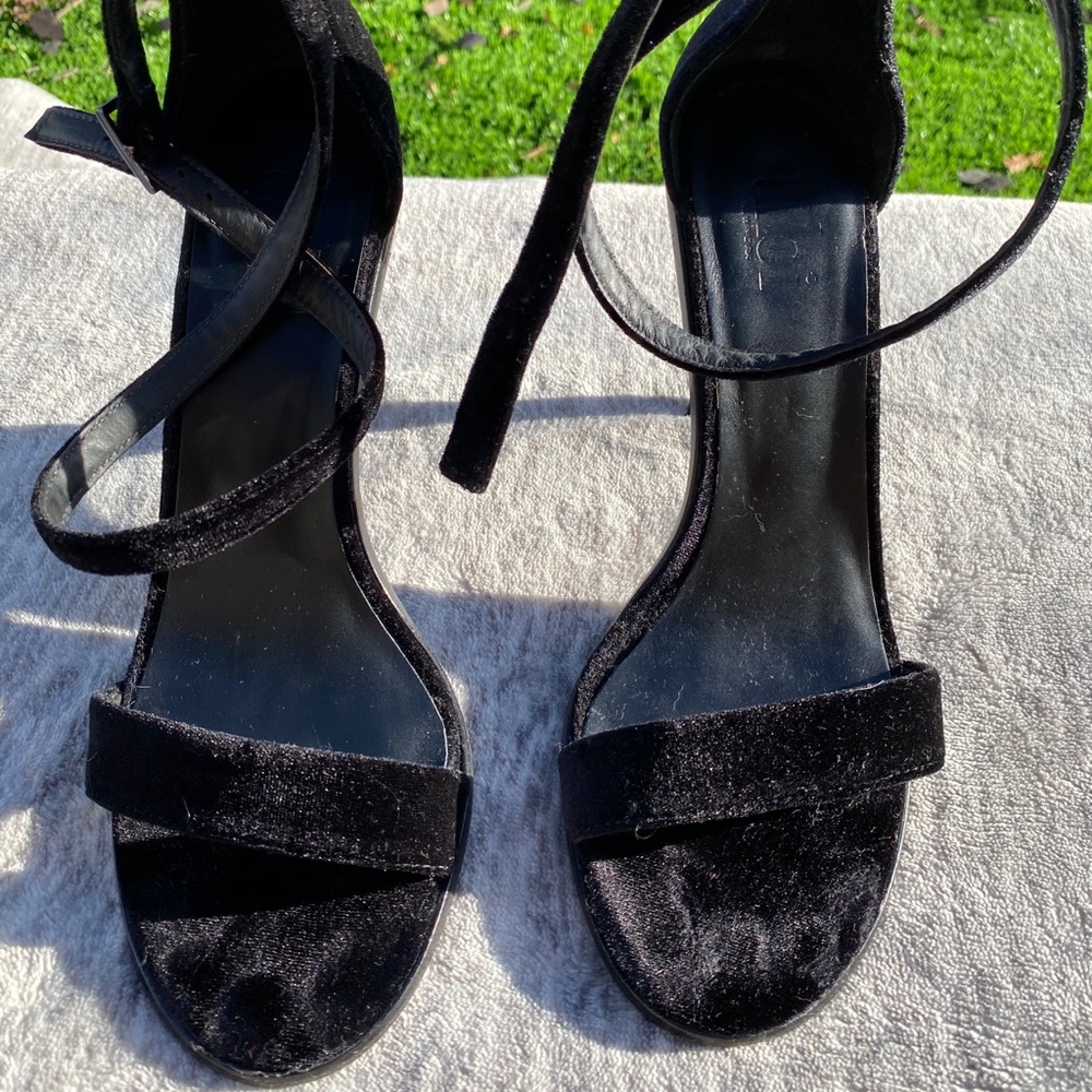 Tibi Black Velvet Strappy Sandals